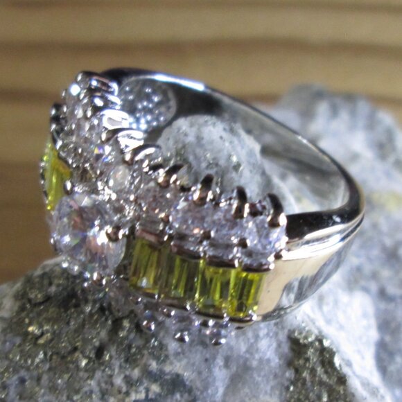 Round and Lemon Baguette Stacked Ice CZ ring - Picture 3 of 6